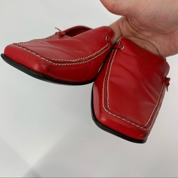 Franco sarto heels size 9 red leather square toe slip on mules vintage 90s - Picture 9 of 12